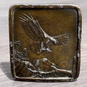 Vintage 1977 Indiana Metal Craft Bald Eagle Belt Buckle Bronze Tone Distressed